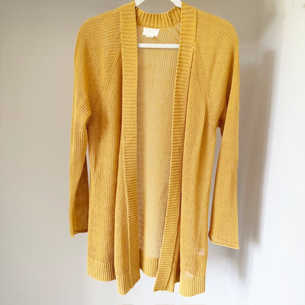 Caslon Golden Yellow Open Cardigan Sweater, Lightweight, Size L